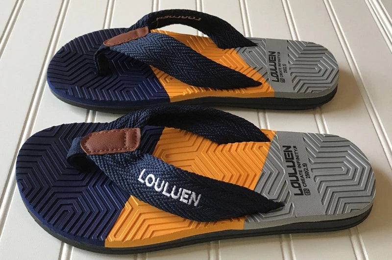 Mens Non Slip Flip Flops Size UK 40 US 7 Blue Orange Slippers Sandals Louluen