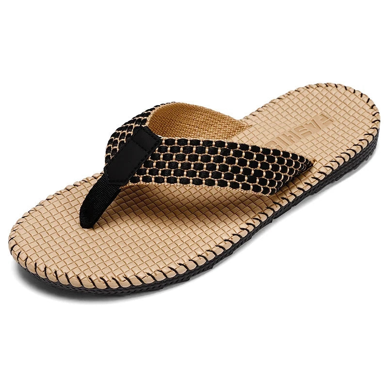 Men's flip flops summer new lightweight rubber woven slippers fashion casual