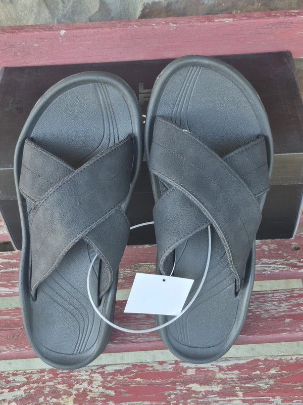 London Fog Mens Slide Slipper Comfortable Sandal Size 8 Black Beach Boat Shoes
