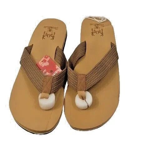 Men's Size 14 Brown Leather Flip Flop Sandals Arch Support Orthotic Comfort Foam