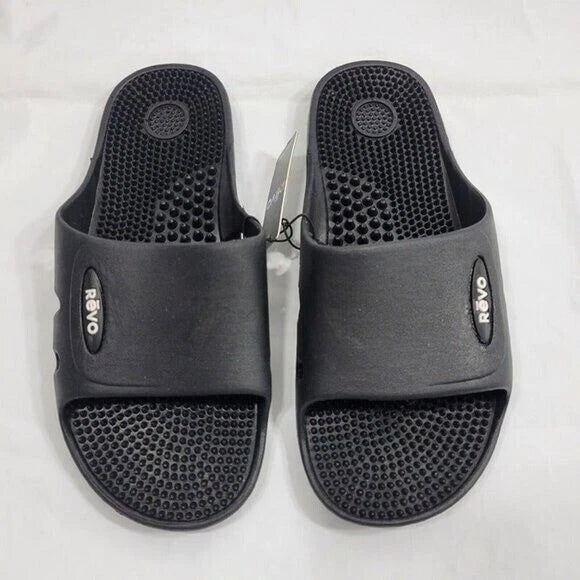 Revo Slides Slippers Men Size 9 Black Textured Footbed Athleisure Beach Resort
