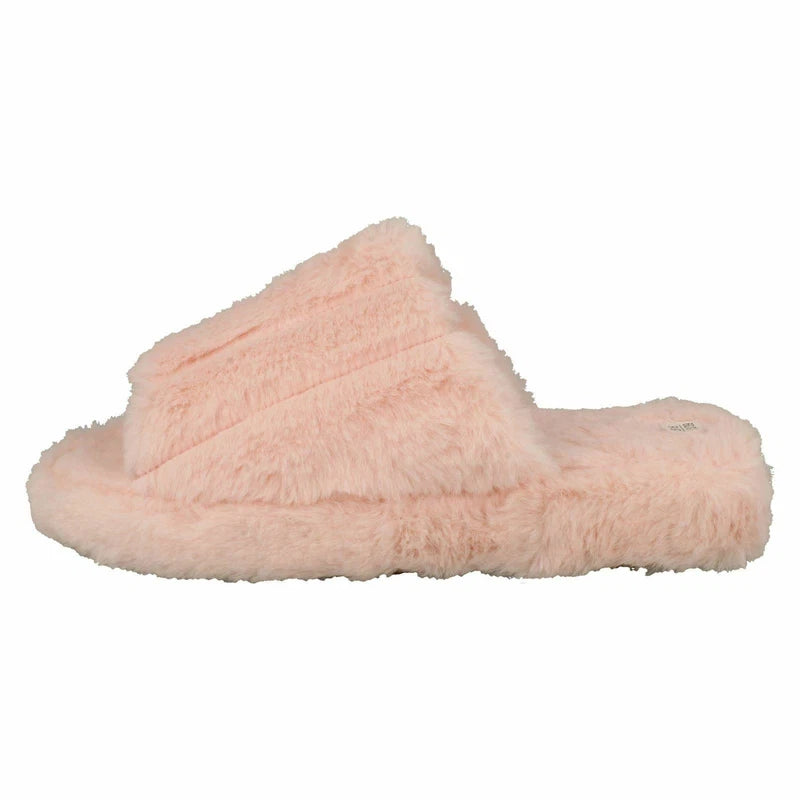 Ladies Faux Fur Striped Detail Sliders / Slippers : X2R119