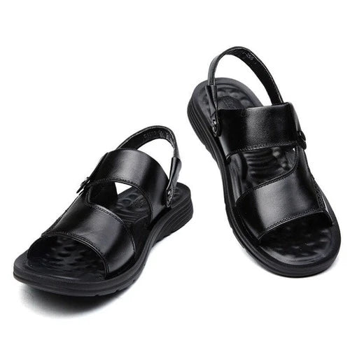 Men Summer Sandals and Slippers Pu Leather Thick-soled Beach Shoes