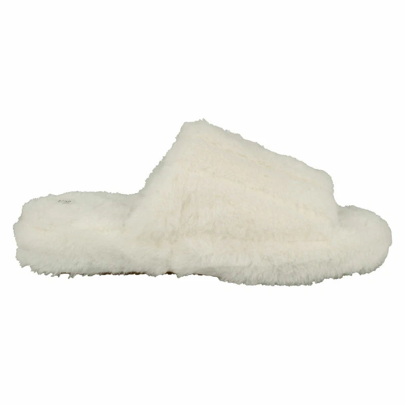 Ladies Faux Fur Striped Detail Sliders / Slippers : X2R119