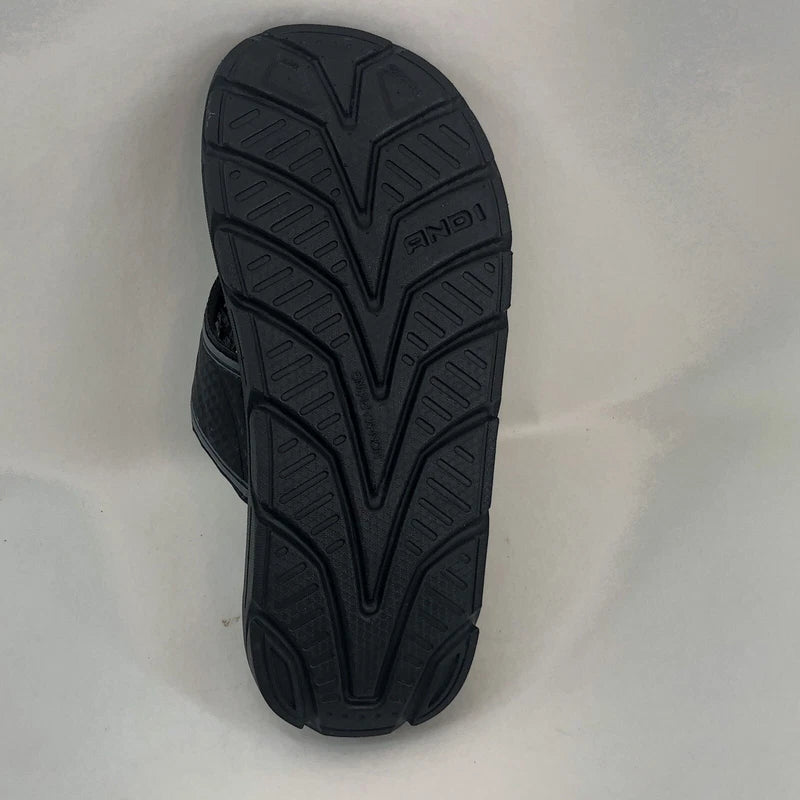 AND1 Men Athletic Beach Pool Slides Slipper Thong SZ 7 Black Gray