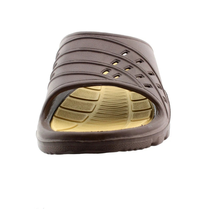 Men's Kaiback Simple Slide Brown House Shoe | Shower Beach Pool Gym Sandals
