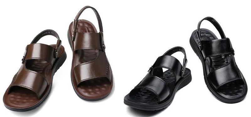 Men Summer Sandals and Slippers Pu Leather Thick-soled Beach Shoes