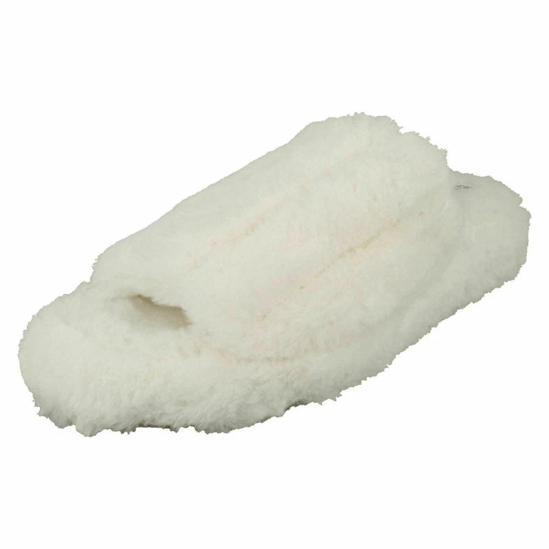 Ladies Faux Fur Striped Detail Sliders / Slippers : X2R119