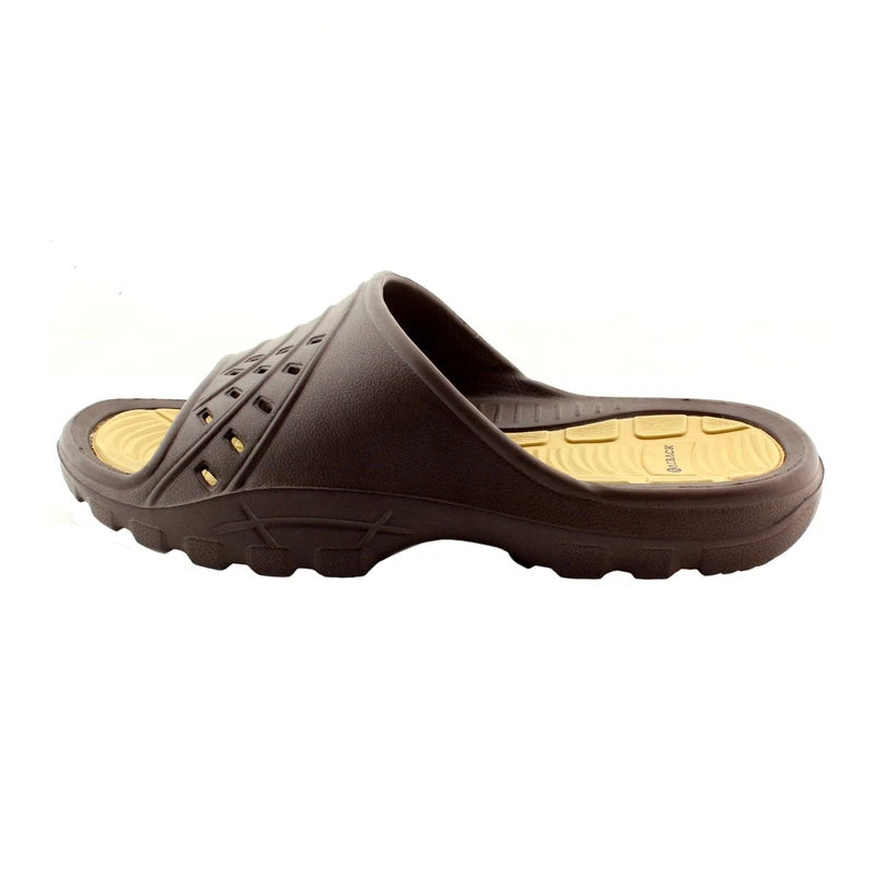 Men's Kaiback Simple Slide Brown House Shoe | Shower Beach Pool Gym Sandals