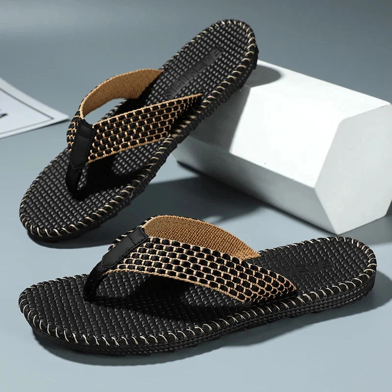 Men's flip flops summer new lightweight rubber woven slippers fashion casual