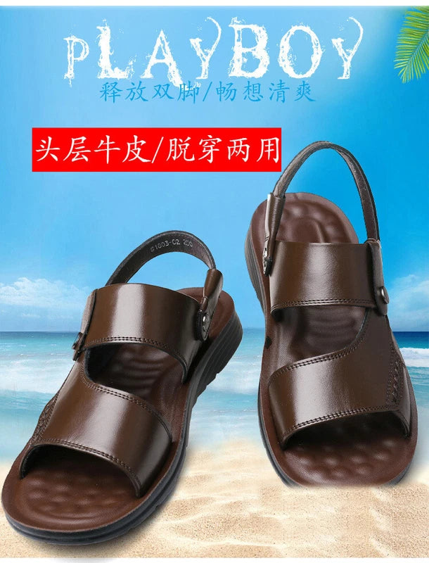 Men Summer Sandals and Slippers Pu Leather Thick-soled Beach Shoes