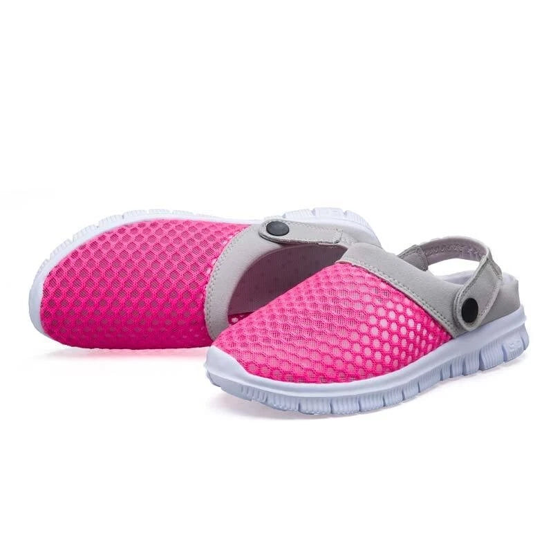 Mens Womens Summer Mesh Breathable Sandals Couples Beach Slippers Hook & Loop