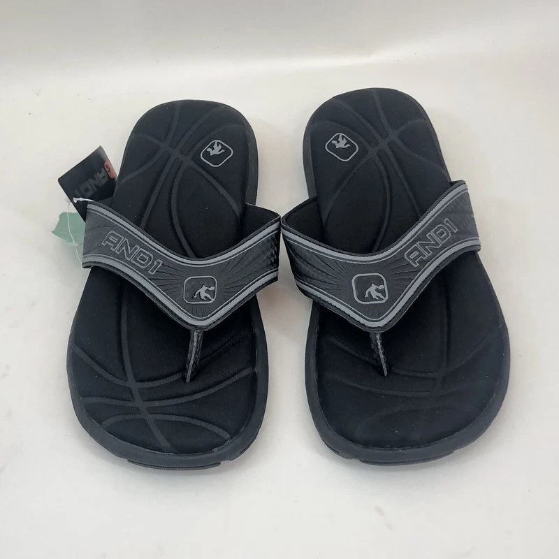 AND1 Men Athletic Beach Pool Slides Slipper Thong SZ 7 Black Gray