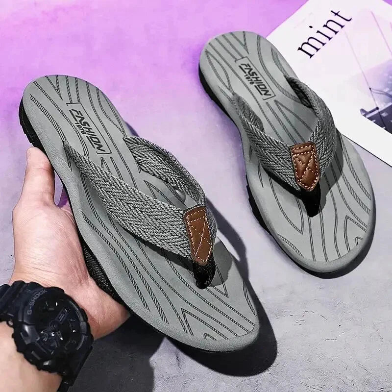 Men's Woven Striped Flip-flops Summer Indoor Outdoor Lightweight Comfortable...
