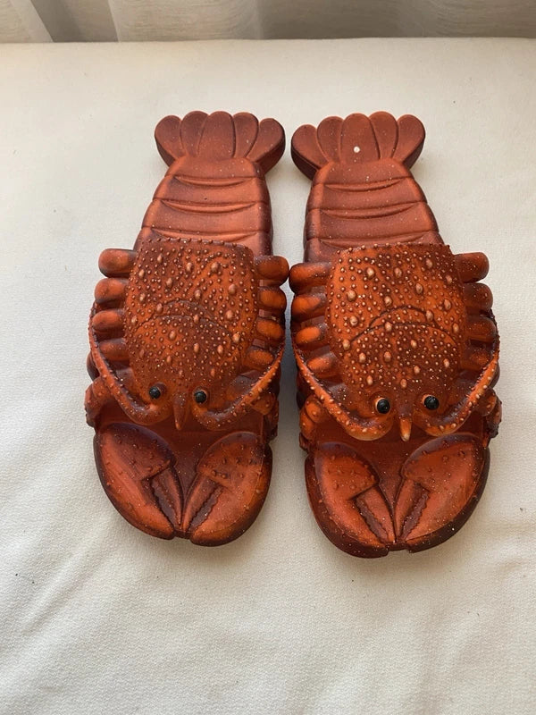 Lobster Slippers Beach Flip Flop Slip On Men’s Size 42/43 Orange Red Water READ