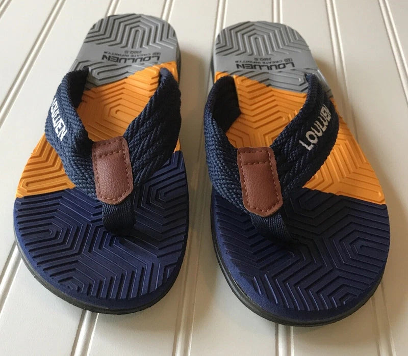 Mens Non Slip Flip Flops Size UK 40 US 7 Blue Orange Slippers Sandals Louluen