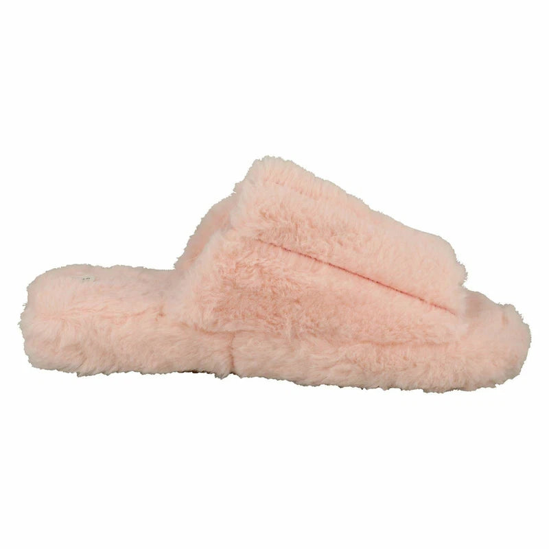 Ladies Faux Fur Striped Detail Sliders / Slippers : X2R119