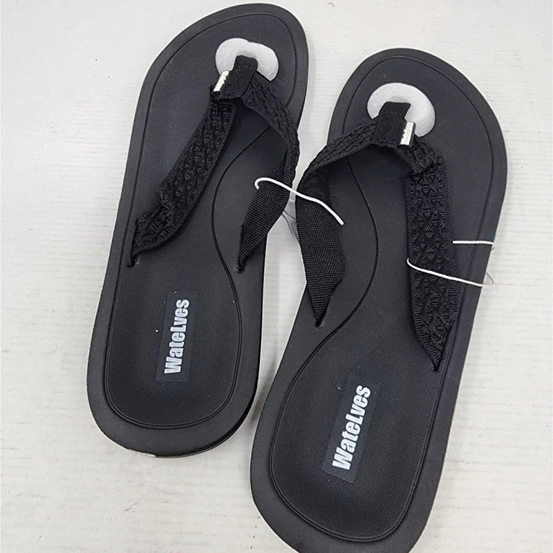 New WateLves Mens Black Flip Flops Sandals Memory Foam Non Slip Size 9