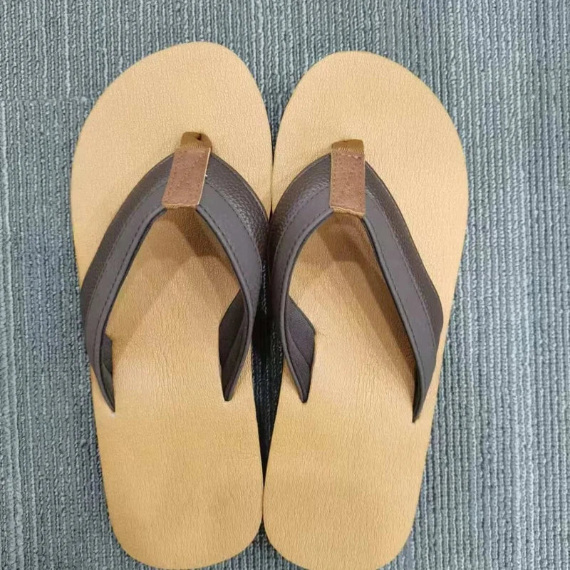 Men's leather high-quality beach flip-flops toe pinch slippers