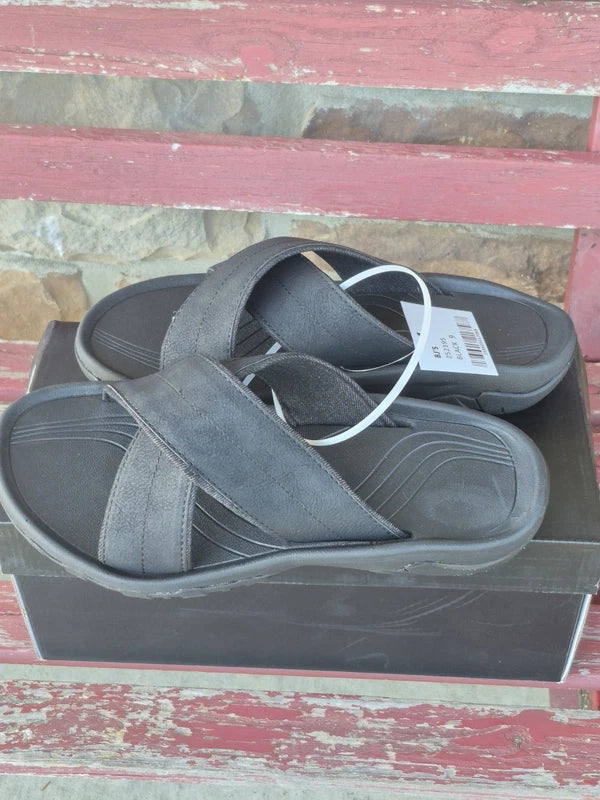 London Fog Mens Slide Slipper Comfortable Sandal Size 9 Black Beach Boat Shoes