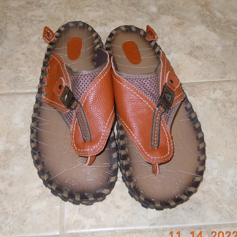 Merkmak Luxury Brand Flip Flop Slippers Beach Sandals Genuine Leather For Men 11