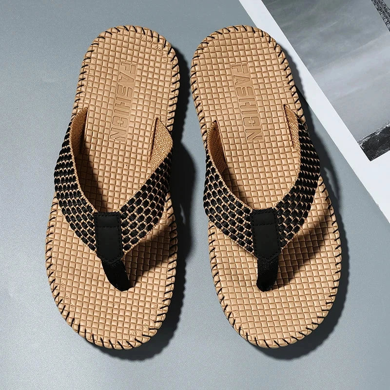 Men's flip flops summer new lightweight rubber woven slippers fashion casual