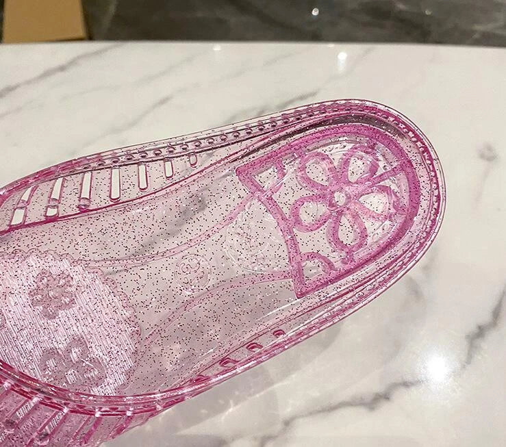 Womens Summer Slippers Beach Sandals Round Toe Flats Jelly Shoes Slides