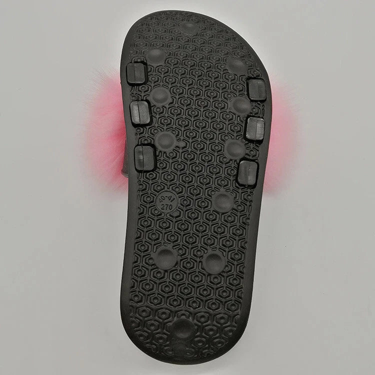 Womens Slides Real Fox Fur Sliders Summer Beach Slippers Sandals Holiday Shoes