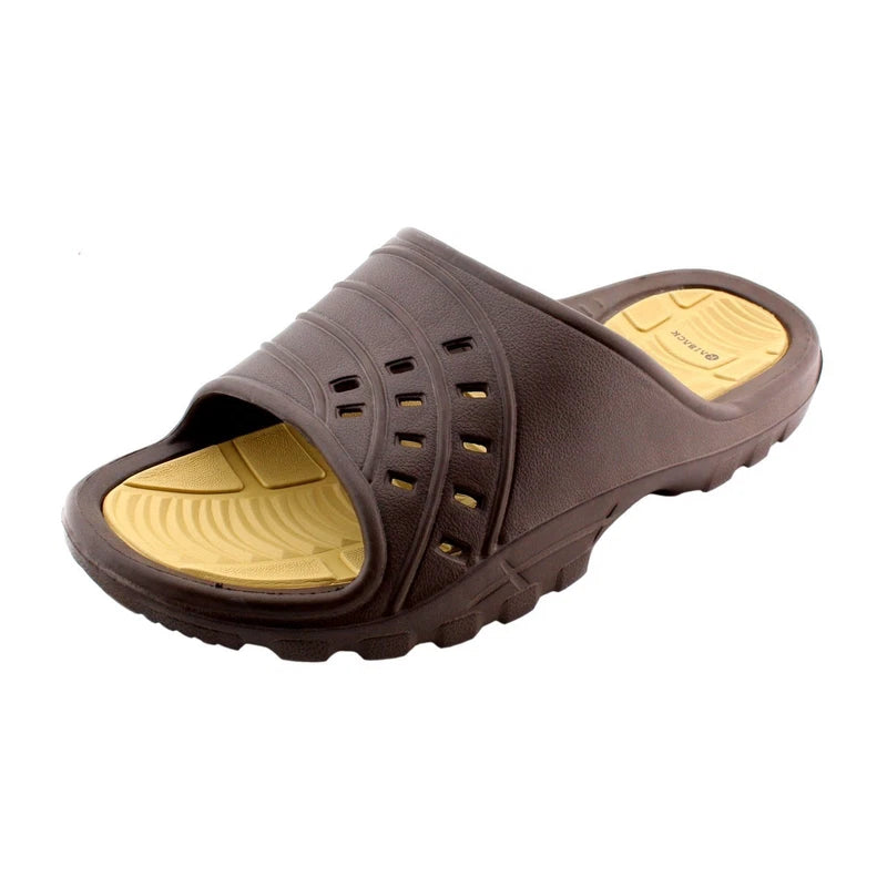 Men's Kaiback Simple Slide Brown House Shoe | Shower Beach Pool Gym Sandals