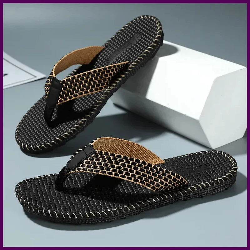 Men's flip flops summer new lightweight rubber woven slippers fashion casual