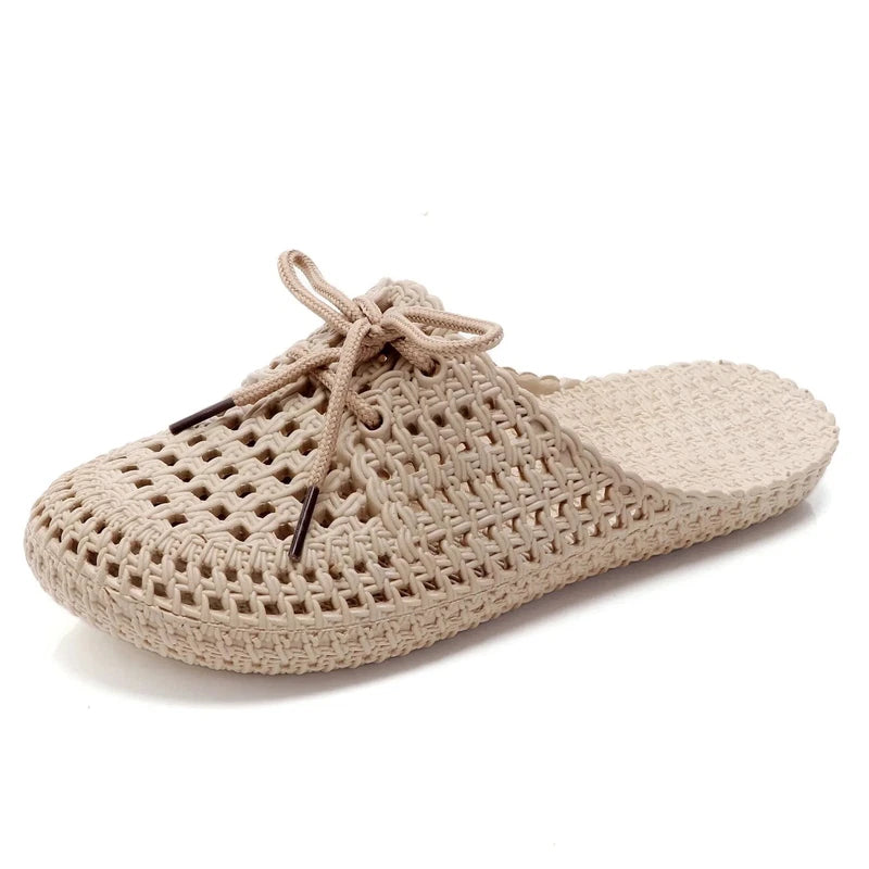 New Hollow Women's Slippers Closed Toe Lace-Up Flat Beach Shoes Casual Sandals
