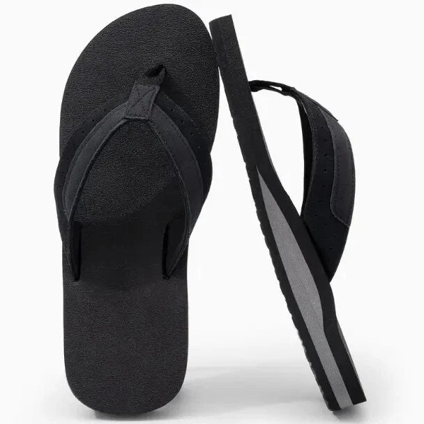 Men's leather high-quality beach flip-flops toe pinch slippers