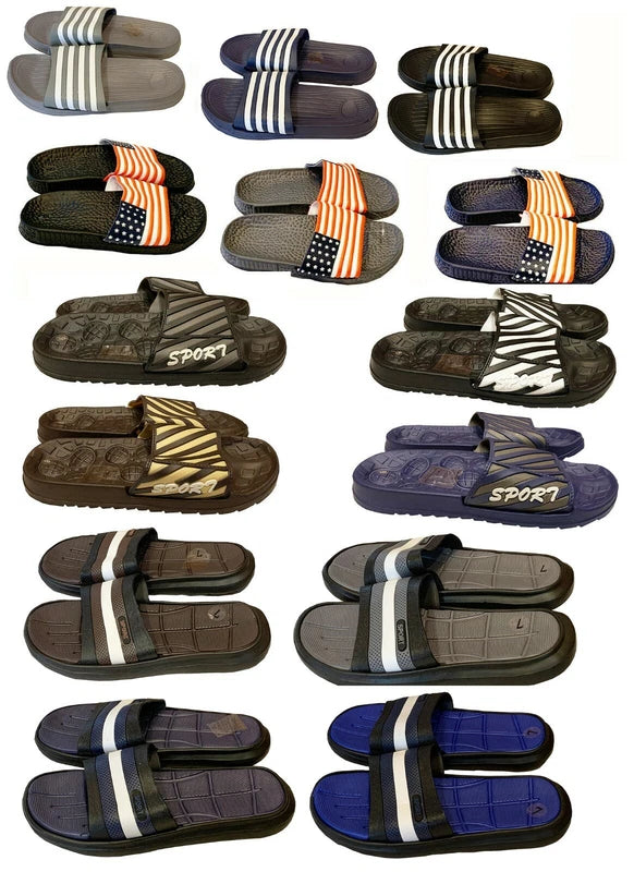 Mens Slip On Sport Sandals Slides Rubber Flip Flops Shower Slippers Pool Beach