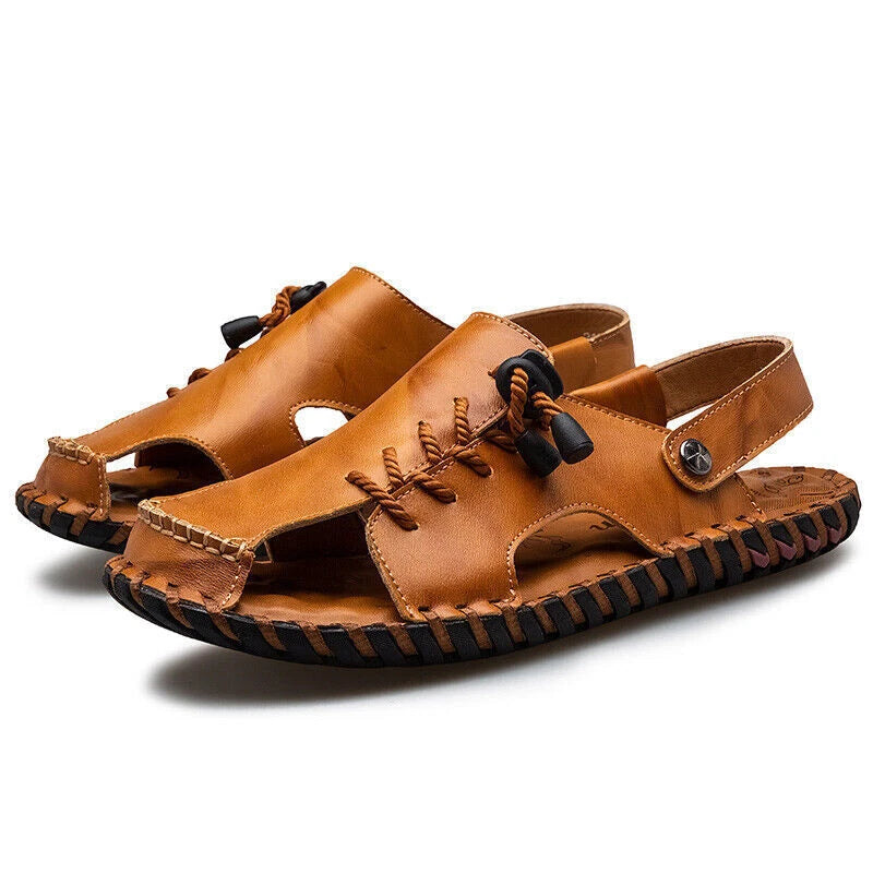 Mens Summer Sports Soft Slippers Genuine Leather Beach Shoes Casual Sandals