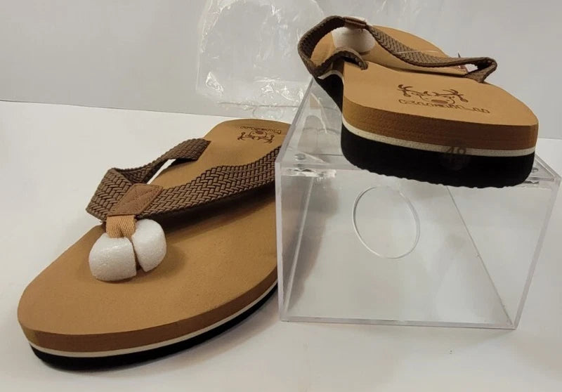 Men's Size 14 Brown Leather Flip Flop Sandals Arch Support Orthotic Comfort Foam