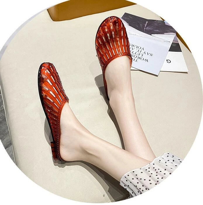 Womens Summer Slippers Beach Sandals Round Toe Flats Jelly Shoes Slides