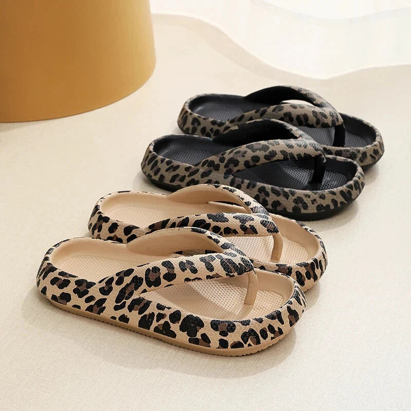Summer Women Comfort Flip-Flop Leopard Soft Thick-Soled Cloud Beach Slippers