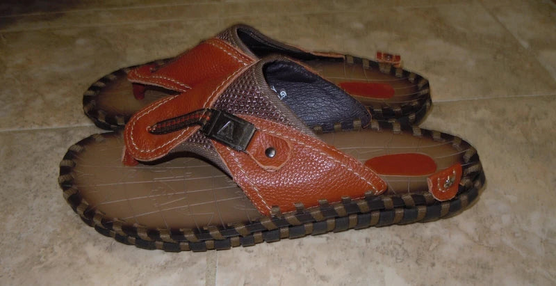 Merkmak Luxury Brand Flip Flop Slippers Beach Sandals Genuine Leather For Men 11