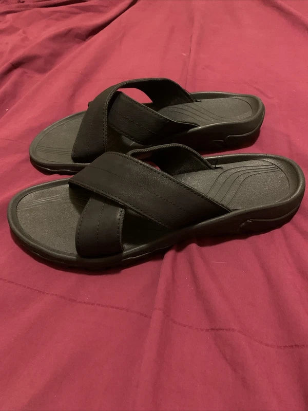 London Fog Mens Slide Slipper Comfortable Sandal Size 13 Black Beach Shoes NEW