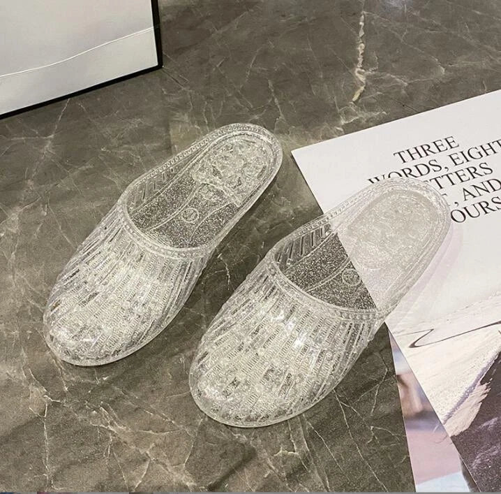 Womens Summer Slippers Beach Sandals Round Toe Flats Jelly Shoes Slides