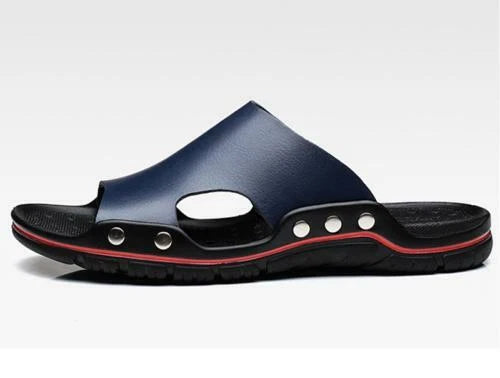 New Mens Summer PU Leather Casual Sandals Beach Shoes Anti-slip Flat Slippers