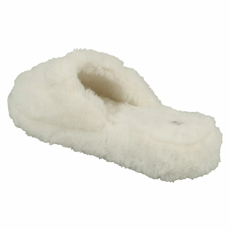 Ladies Faux Fur Striped Detail Sliders / Slippers : X2R119