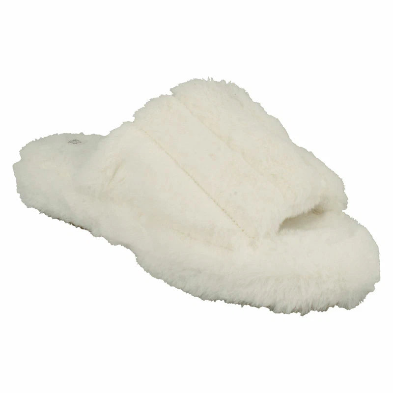 Ladies Faux Fur Striped Detail Sliders / Slippers : X2R119