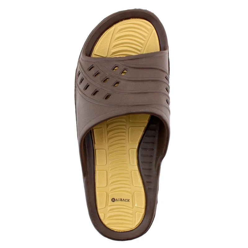 Men's Kaiback Simple Slide Brown House Shoe | Shower Beach Pool Gym Sandals
