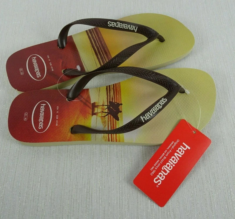 New HAVAIANAS Flip Flop Hype Tropical Sunset Brazil Sandals Slip-On Men's 13 $38