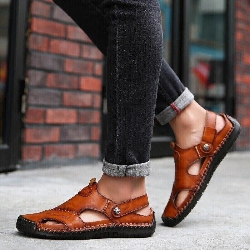 Mens Summer Sandals Casual Leather Shoes Outdoor Beach Breathable Casual Shoes