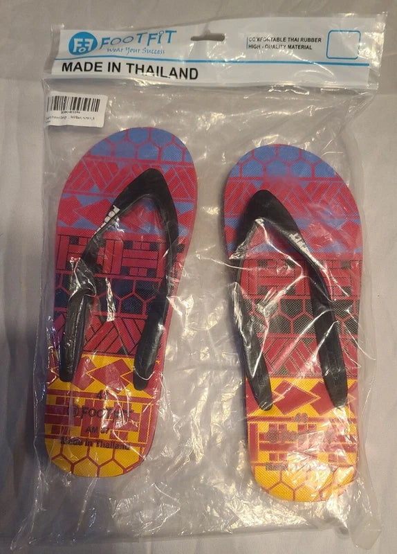 FootFit Us Size 8 Red Black Printed Design Flip Flop Men's Slipper