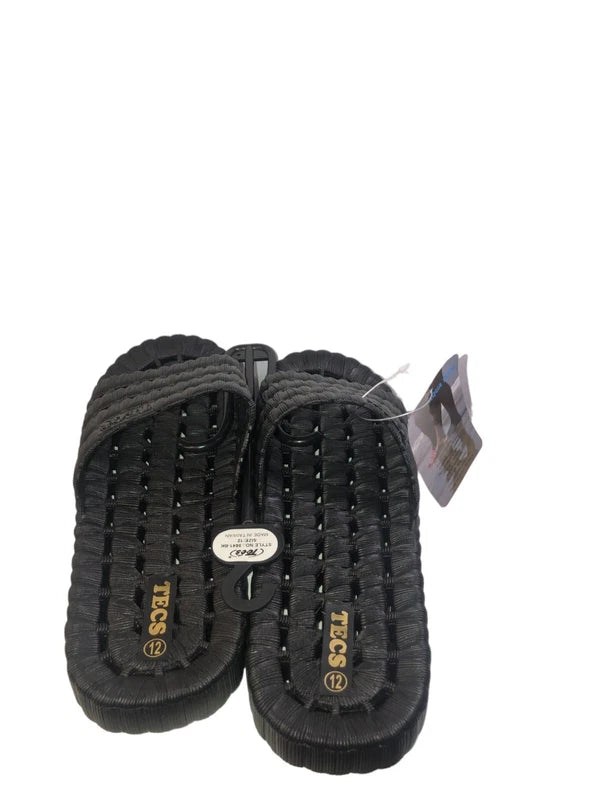 TECS Men's Shower Shoe with Open Toe Rubber Sole Size 12 Black Gym, Beach, Dorm