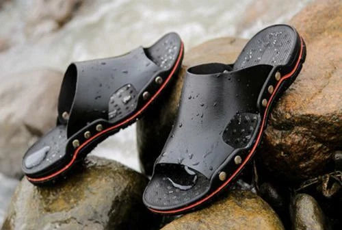 New Mens Summer PU Leather Casual Sandals Beach Shoes Anti-slip Flat Slippers