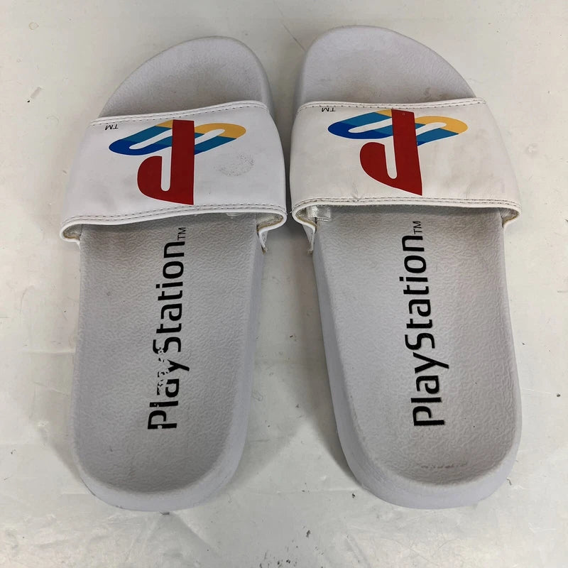 Sony PlayStation Flip Flops Size 4-4.5 Sliders Boys Gamer Slip On Sandals White